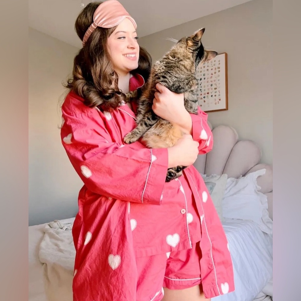 Printfresh Pink Heart-Patterned Pajamas Pink Robe… - image 1